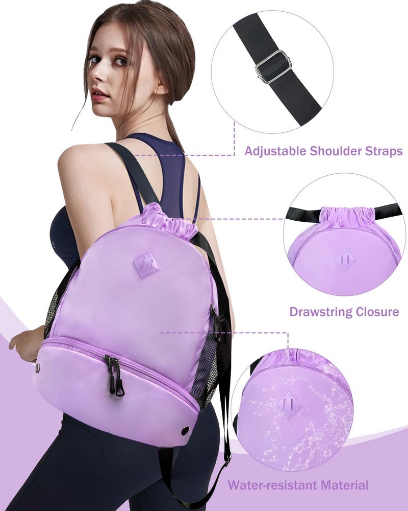 RHDZO Store Drawstring Backpack Gym Backpack with Shoe Compartment for Men Women String Sports Bag with Wet Pocket Cinch Swim Beach Bag, Purple (Patent Pending) - Image 4
